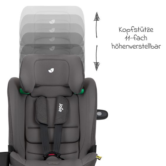 joie Child seat i-Bold R129 i-Size from 15 months - 12 years (76 cm - 150 cm) with Isofix, top tether & cup holder - Thunder