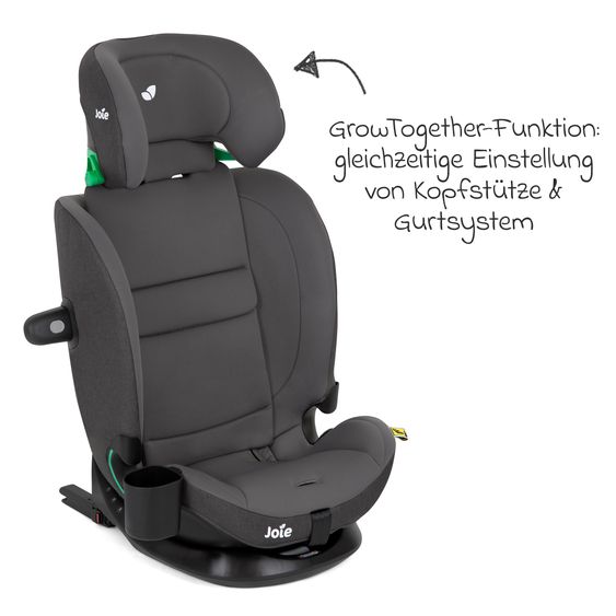 joie Child seat i-Bold R129 i-Size from 15 months - 12 years (76 cm - 150 cm) with Isofix, top tether & cup holder - Thunder