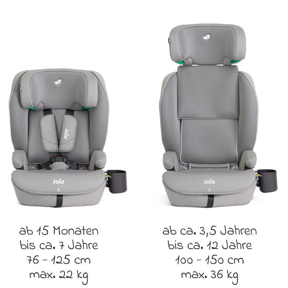 joie Kindersitz i-Irvana Max ab 15 Monate - 12 Jahre (76 cm - 150 cm) inkl. Isofix & Getränkehalter - Quartz Mesh