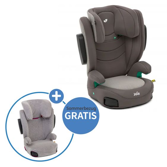 joie Kindersitz i-Trillo i-Size mit Sommerbezug ab 3 Jahre - 12 Jahre (100 cm -150 cm) inkl. Getränkehalter - Dark Pewter