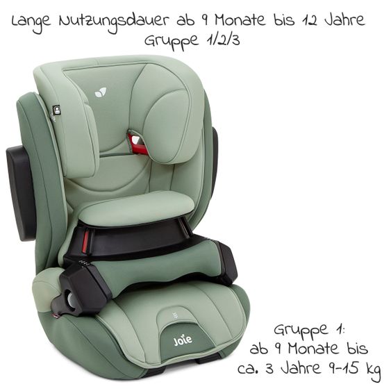 joie Kindersitz Traver Shield Gruppe 1/2/3 - ab 12 Monate - 12 Jahre (9-36 kg) mit Isofix inkl. Auto - Organizer - Laurel