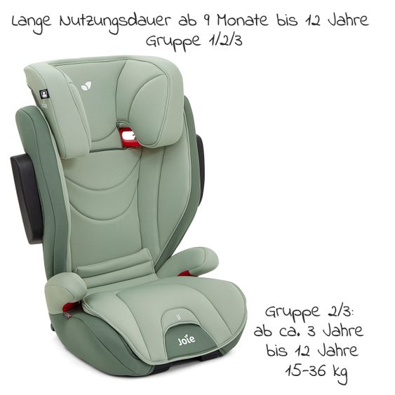 joie Kindersitz Traver Shield Gruppe 1/2/3 - ab 12 Monate - 12 Jahre (9-36 kg) mit Isofix inkl. Auto - Organizer - Laurel