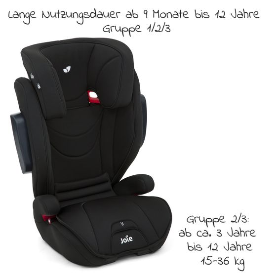 joie Kindersitz Traver Shield Gruppe 1/2/3 - ab 12 Monate - 12 Jahre (9-36 kg) mit Isofix  inkl. Auto - Organizer Coal