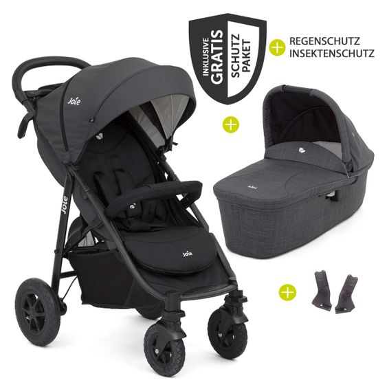 joie Kombi-Kinderwagen Litetrax 4 Air mit Luftreifen, Schieber-Ablagefach, Babywanne, Adapter & Zubehör Paket - Black