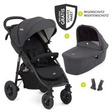 Passeggino Litetrax 4 Air con pneumatici, vano portaoggetti, navicella, adattatore e pacchetto accessori - Nero