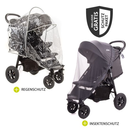 joie Kombi-Kinderwagen Litetrax 4 Air mit Luftreifen, Schieber-Ablagefach, Babywanne, Adapter & Zubehör Paket - Black
