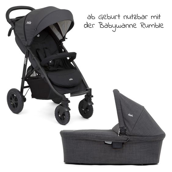 joie Kombi-Kinderwagen Litetrax 4 Air mit Luftreifen, Schieber-Ablagefach, Babywanne, Adapter & Zubehör Paket - Black