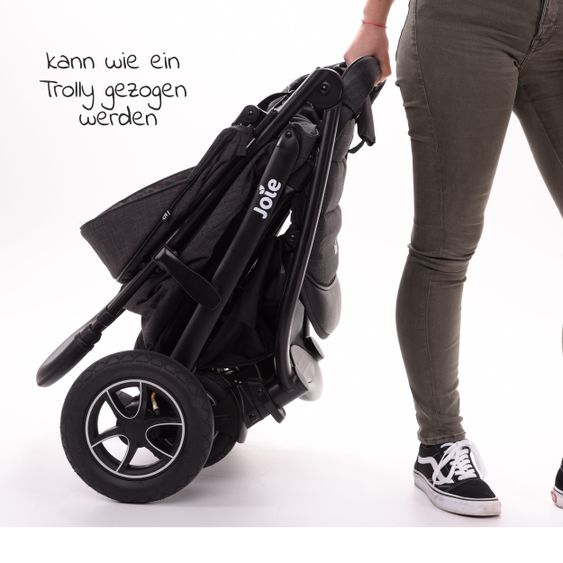 joie Kombi-Kinderwagen Litetrax 4 Air mit Luftreifen, Schieber-Ablagefach, Babywanne, Adapter & Zubehör Paket - Black