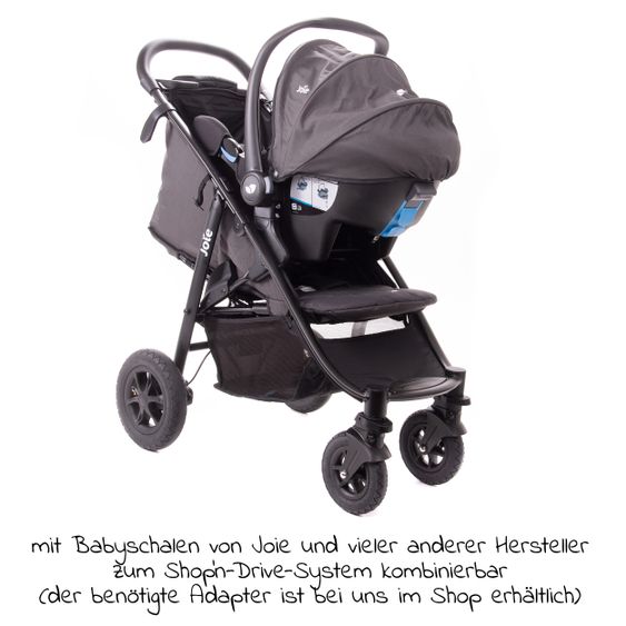 joie Kombi-Kinderwagen Litetrax 4 Air mit Luftreifen, Schieber-Ablagefach, Babywanne, Adapter & Zubehör Paket - Black