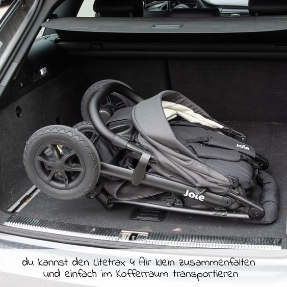 joie Kombi-Kinderwagen Litetrax 4 Air mit Luftreifen, Schieber-Ablagefach, Babywanne, Adapter & Zubehör Paket - Black