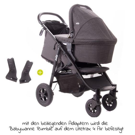 joie Kombi-Kinderwagen Litetrax 4 Air mit Luftreifen, Schieber-Ablagefach, Babywanne, Adapter & Zubehör Paket - Black