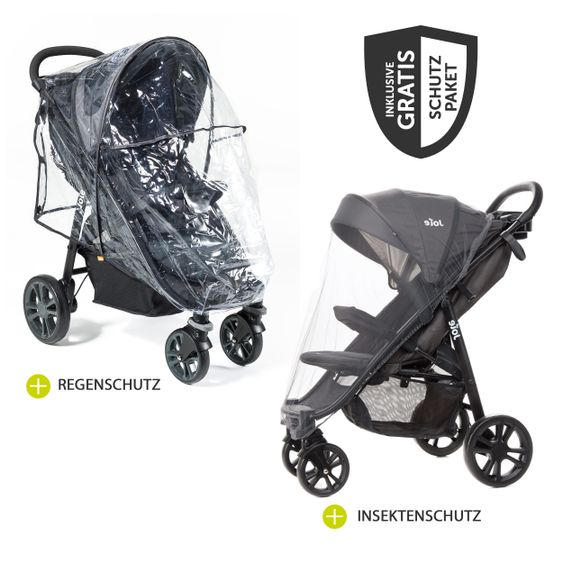 joie Kombi-Kinderwagen Litetrax 4 mit Schieber-Ablagefach, Babywanne, Adapter & Zubehör Paket - Black