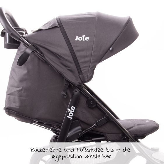 joie Kombi-Kinderwagen Litetrax 4 mit Schieber-Ablagefach, Babywanne, Adapter & Zubehör Paket - Black