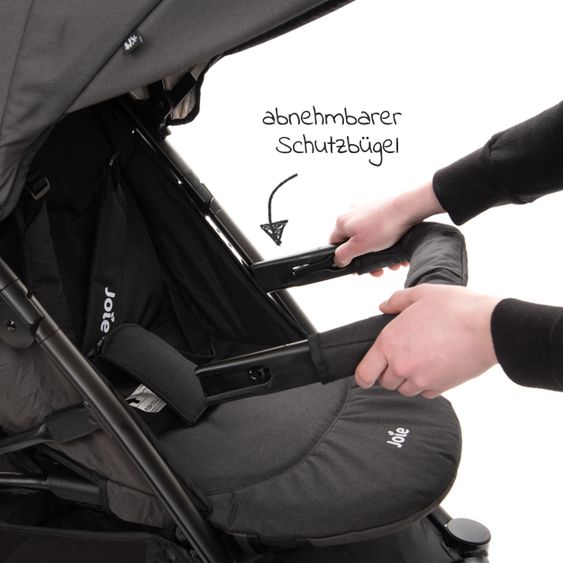 joie Kombi-Kinderwagen Litetrax 4 mit Schieber-Ablagefach, Babywanne, Adapter & Zubehör Paket - Black