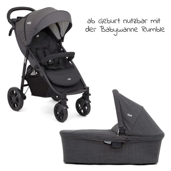 joie Kombi-Kinderwagen Litetrax 4 mit Schieber-Ablagefach, Babywanne, Adapter & Zubehör Paket - Black