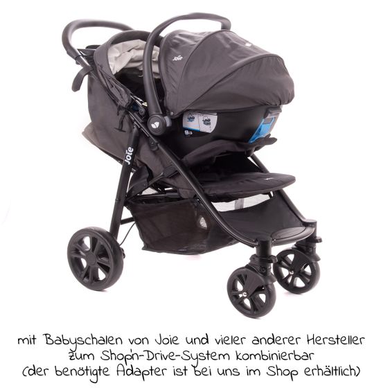 joie Kombi-Kinderwagen Litetrax 4 mit Schieber-Ablagefach, Babywanne, Adapter & Zubehör Paket - Black