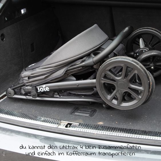 joie Kombi-Kinderwagen Litetrax 4 mit Schieber-Ablagefach, Babywanne, Adapter & Zubehör Paket - Black