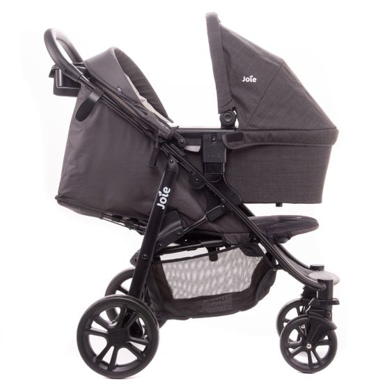 joie Kombi-Kinderwagen Litetrax 4 mit Schieber-Ablagefach, Babywanne, Adapter & Zubehör Paket - Black