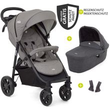 Kombi-Kinderwagen Litetrax 4 mit Schieber-Ablagefach,Babywanne, Adapter & Zubehör Paket - Gray Flannel