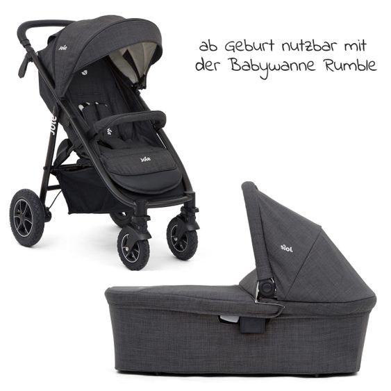 joie Combi stroller Mytrax Flex with comfort suspension, carrycot, adapter up to 22 kg loadable & XXL accessories package - Pavement