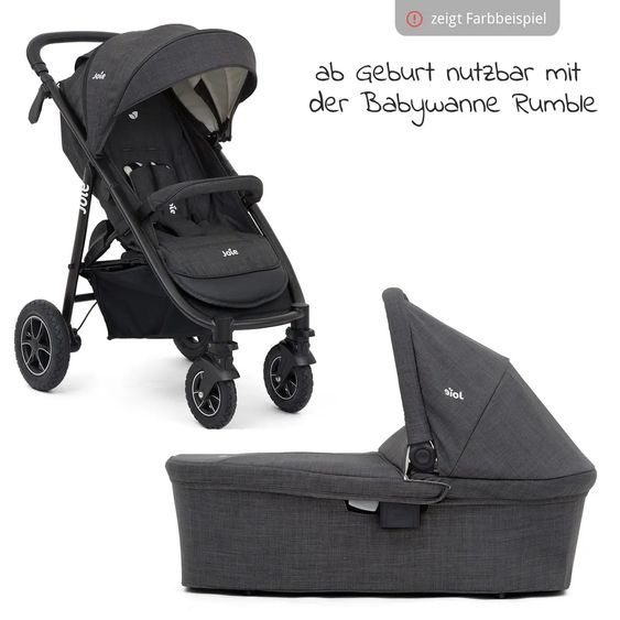 joie Kombi-Kinderwagen Mytrax mit Luftreifen, Babywanne, Adapter & Zubehör Paket - Gray Flannel