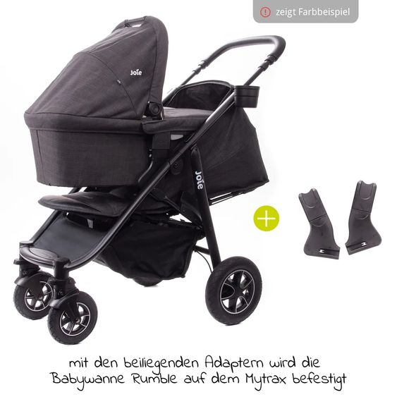 joie Kombi-Kinderwagen Mytrax mit Luftreifen, Babywanne, Adapter & Zubehör Paket - Gray Flannel