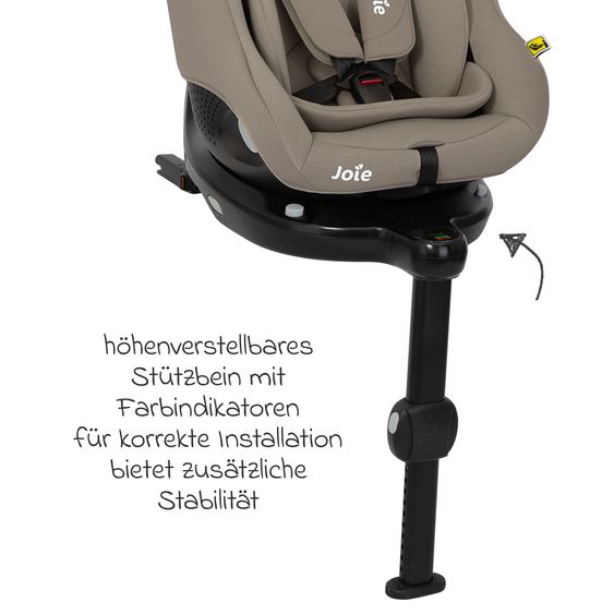joie Reboarder-Kindersitz i-Pivot 360 drehbar i-Size ab Geburt - 4 Jahre (40 cm - 105 cm) inkl. Isofix-Basis mit Stützfuß - Oak