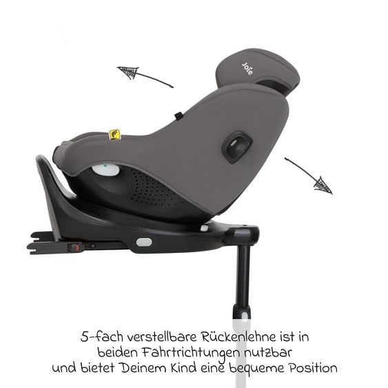 joie Seggiolino Reboarder i-Pivot 360 ruotabile i-Size dalla nascita ai 4 anni (40 cm - 105 cm) con base Isofix e gamba di supporto - Thunder
