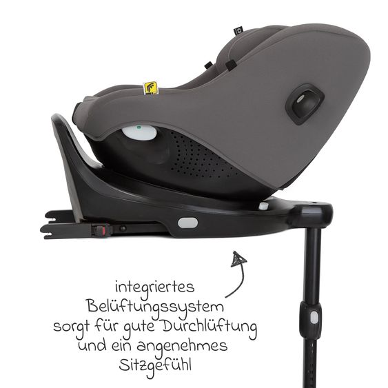 joie Seggiolino Reboarder i-Pivot 360 ruotabile i-Size dalla nascita ai 4 anni (40 cm - 105 cm) con base Isofix e gamba di supporto - Thunder