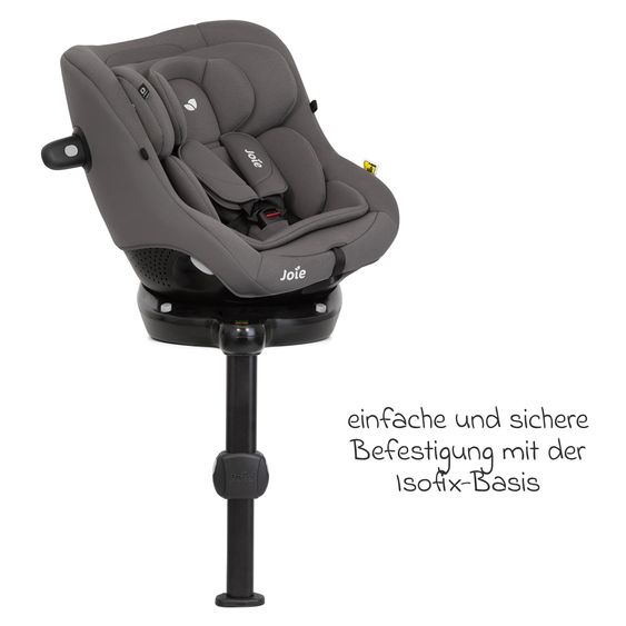 joie Seggiolino Reboarder i-Pivot 360 ruotabile i-Size dalla nascita ai 4 anni (40 cm - 105 cm) con base Isofix e gamba di supporto - Thunder