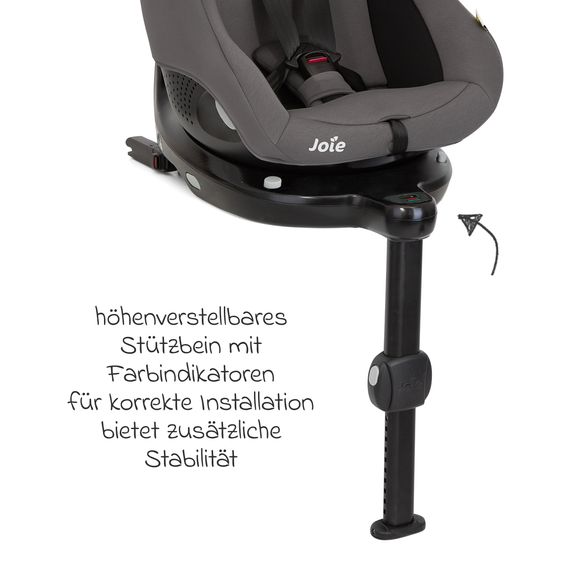 joie Seggiolino Reboarder i-Pivot 360 ruotabile i-Size dalla nascita ai 4 anni (40 cm - 105 cm) con base Isofix e gamba di supporto - Thunder