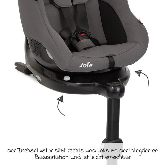 joie Seggiolino Reboarder i-Pivot 360 ruotabile i-Size dalla nascita ai 4 anni (40 cm - 105 cm) con base Isofix e gamba di supporto - Thunder