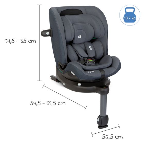 joie Reboarder-Kindersitz i-Pivot Grow ab Geburt - 10 Jahre (40 cm - 135 cm) mit Isofix-Basis & Sitzverkleinerer - Moonlight