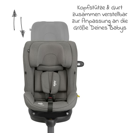 joie Reboarder-Kindersitz i-Pivot Grow ab Geburt - 10 Jahre (40 cm - 135 cm) mit Isofix-Basis & Sitzverkleinerer - Thunder