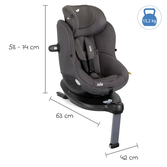 joie Reboarder-Kindersitz i-Spin 360 E ab 6 Monate - 4 Jahre (61 cm - 105 cm) mit Isofix-Basis - Thunder