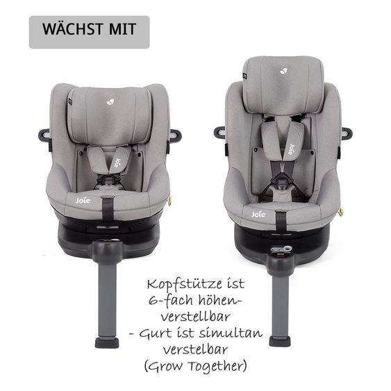 joie Seggiolino i-Spin 360 E i-Size reboarder - da 9 mesi a 4 anni (61-105 cm) + pacchetto accessori gratuito - Grigio Flanella