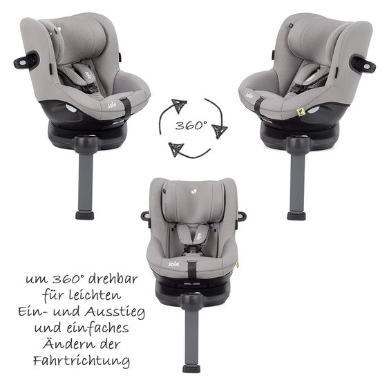 joie Seggiolino i-Spin 360 E i-Size reboarder - da 9 mesi a 4 anni (61-105 cm) + pacchetto accessori gratuito - Grigio Flanella