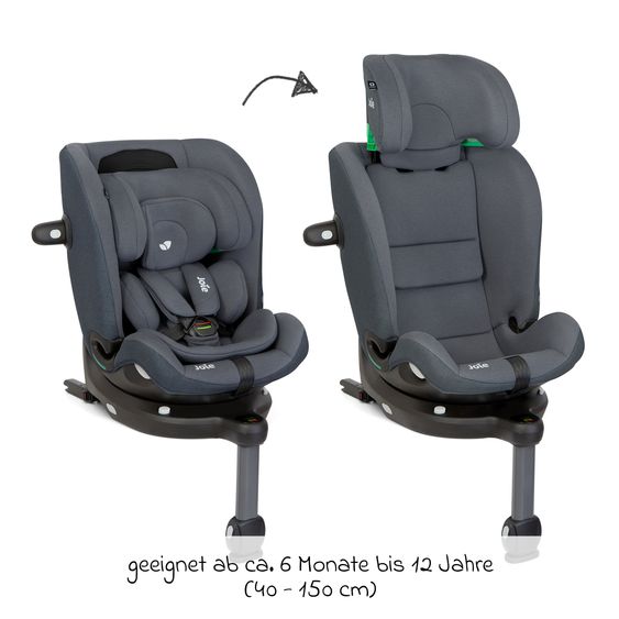 joie Reboarder-Kindersitz i-Spin 360 Max ab Geburt - 12 Jahre (40 cm - 150 cm) mit Isofix-Basis & Sitzverkleinerer - Moonlight