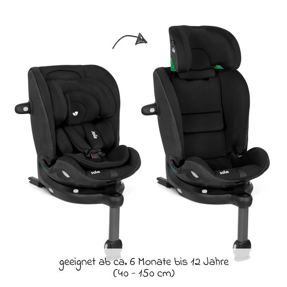 joie Reboarder-Kindersitz i-Spin 360 Max ab Geburt - 12 Jahre (40 cm - 150 cm) mit Isofix-Basis & Sitzverkleinerer - Raven