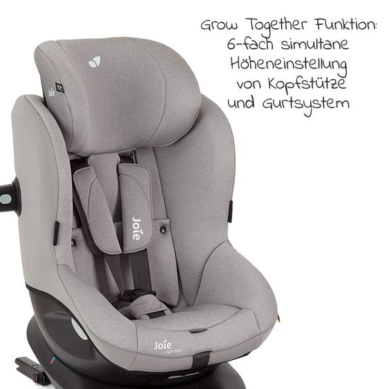 joie Reboarder-Kindersitz i-Spin 360 R i-Size - ab Geburt - 4 Jahre (40-105 cm) mit Isofix-Basis + Zubehörpaket - Gray Flannel