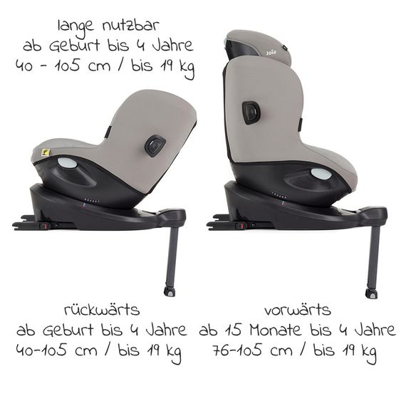 joie Reboarder-Kindersitz i-Spin 360 R i-Size - ab Geburt - 4 Jahre (40-105 cm) mit Isofix-Basis + Zubehörpaket - Gray Flannel