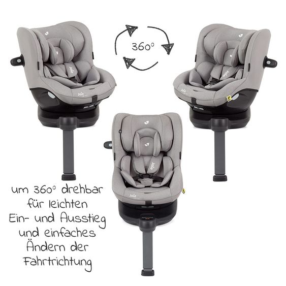 joie Reboarder-Kindersitz i-Spin 360 R i-Size - ab Geburt - 4 Jahre (40-105 cm) mit Isofix-Basis + Zubehörpaket - Gray Flannel