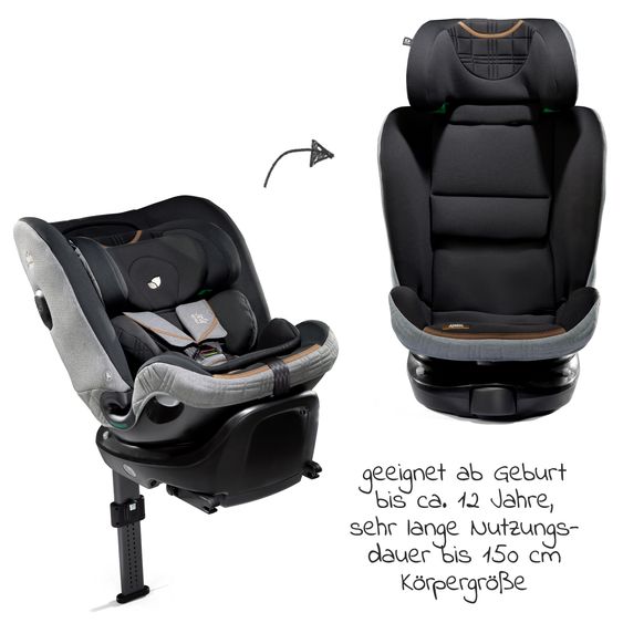 Joie Signature Reboarder-Kindersitz i-Spin XL i-Size ab Geburt - 12 Jahre (40 cm - 150 cm) 360° drehbar inkl. Isofix-Basis - Signature - Carbon