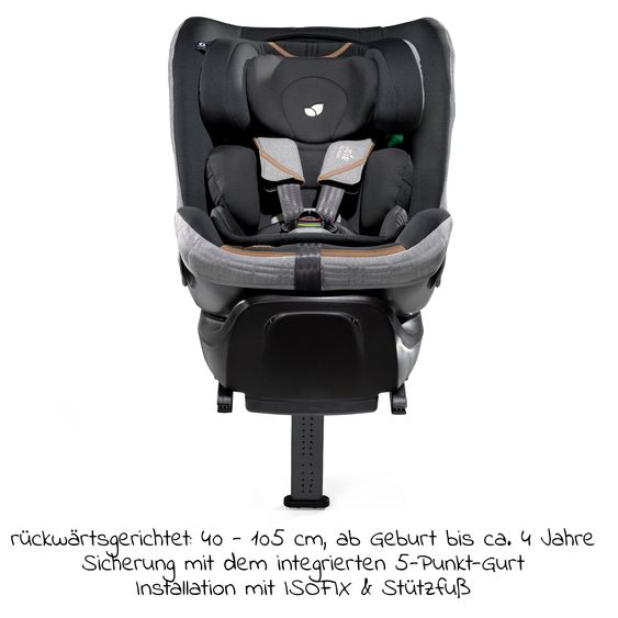 Joie Signature Reboarder-Kindersitz i-Spin XL i-Size ab Geburt - 12 Jahre (40 cm - 150 cm) 360° drehbar inkl. Isofix-Basis - Signature - Carbon