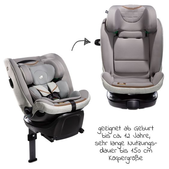 Joie Signature Reboarder-Kindersitz i-Spin XL i-Size ab Geburt - 12 Jahre (40 cm - 150 cm) 360° drehbar inkl. Isofix-Basis - Signature - Oyster