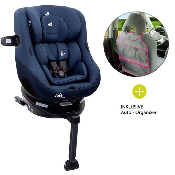 joie Reboarder-Kindersitz Spin 360 GT - Gruppe 0+/1 - ab Geburt - 4 Jahre (ab Geburt - 18 kg) mit Isofix-Basis inkl. Auto - Organizer - Deap Sea