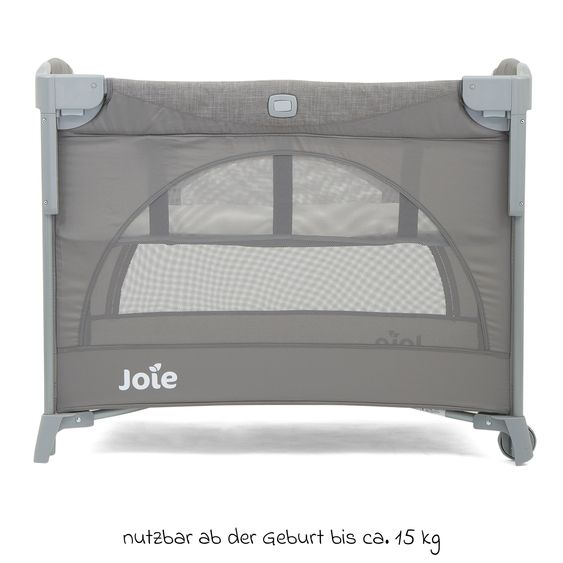 joie Reisebett und Beistellbett Kubbie Sleep ab Geburt-15 kg inkl. Matratze, Transporttasche & Gurtsystem - Foggy Gray