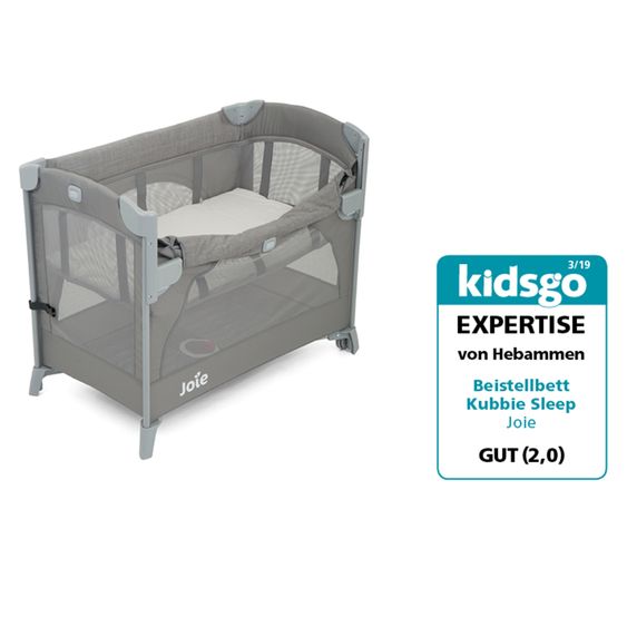 joie Reisebett und Beistellbett Kubbie Sleep ab Geburt-15 kg inkl. Matratze, Transporttasche & Gurtsystem - Foggy Gray