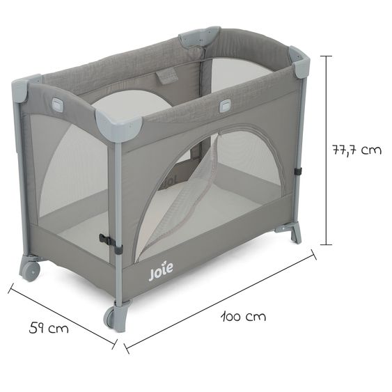 joie Reisebett und Beistellbett Kubbie Sleep ab Geburt-15 kg inkl. Matratze, Transporttasche & Gurtsystem - Foggy Gray