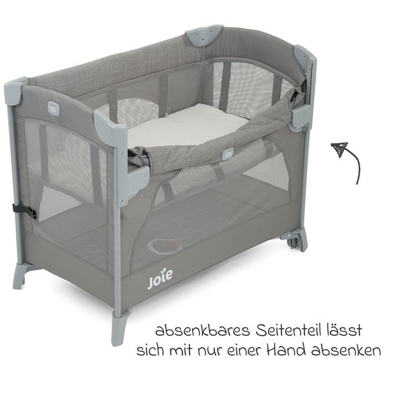 joie Reisebett und Beistellbett Kubbie Sleep ab Geburt-15 kg inkl. Matratze, Transporttasche & Gurtsystem - Foggy Gray